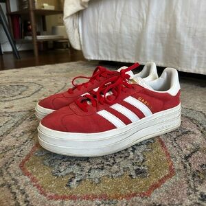 Adidas Women's Red and White Gazelle Sneakers